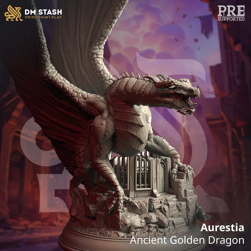 Aurestia - Ancient Golden Dragon [Gargantuan Sized Model - 100mm base]