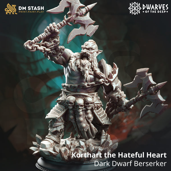 Korthart the Hateful Heart – Dark Dwarf Berserker [Medium Sized Model - 25mm base]