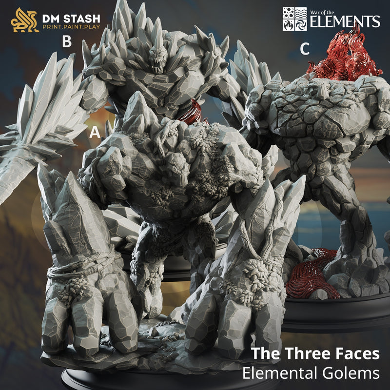 The Three Faces - Elemental Golems [Large Sized Models - 50mm bases]