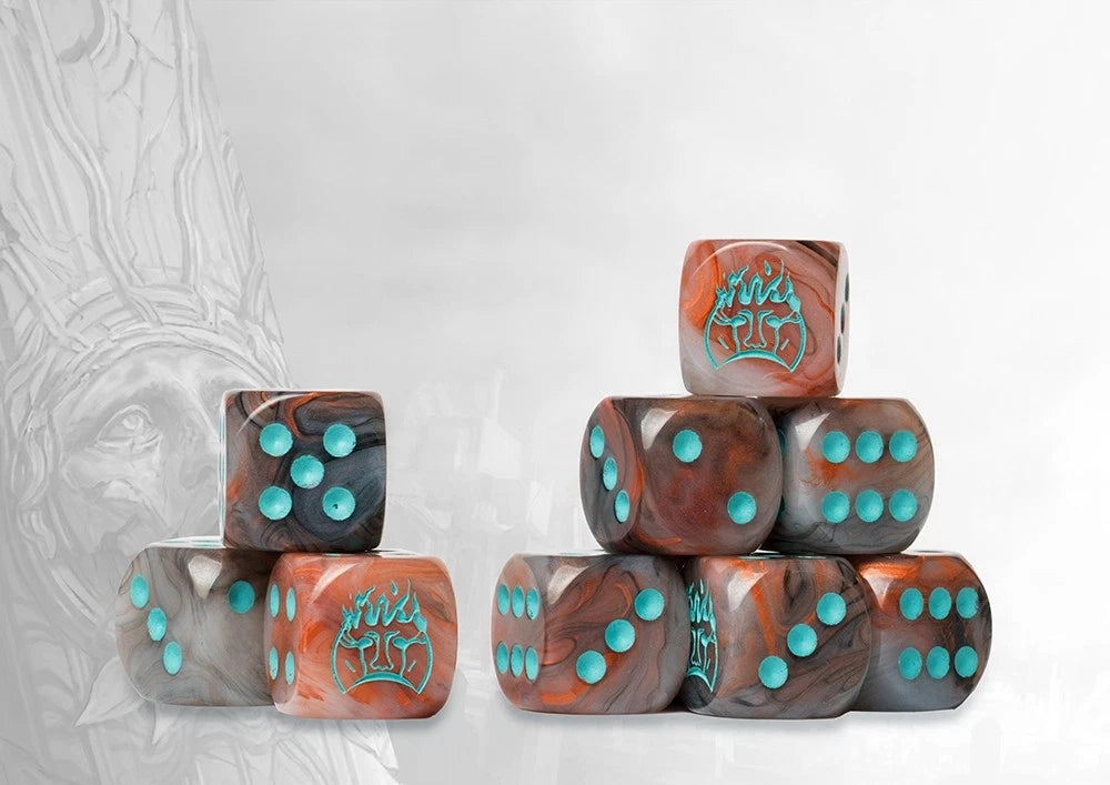Old Dominion Logo on Brown Marbled Dice with Turquoise Pips - 24 per pack